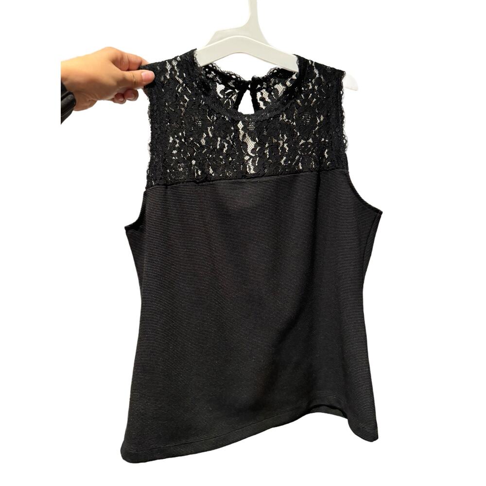 New York & Company 7th Avenue Size Medium Black Blouse Top Lace Women’s Shirt